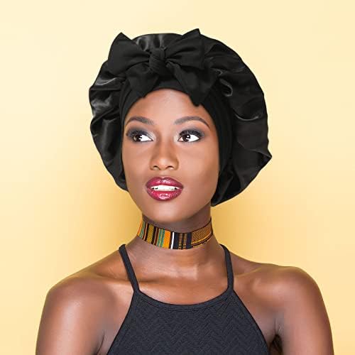 AWAYTR 2-Layer Satin Hair Bonnet, Tie Band Sleep Cap for Women - Image 6