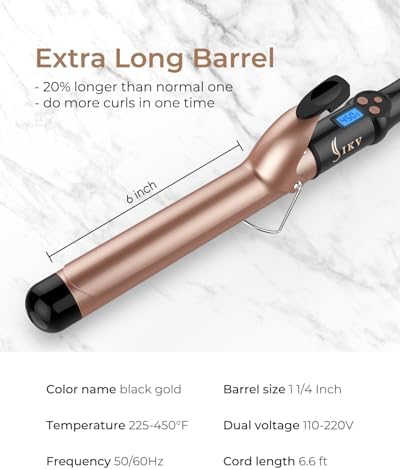 IKV 1 1/4 inch Curling Iron Extra Long Barrel, Soft Medium Bouncy Curls - Image 5