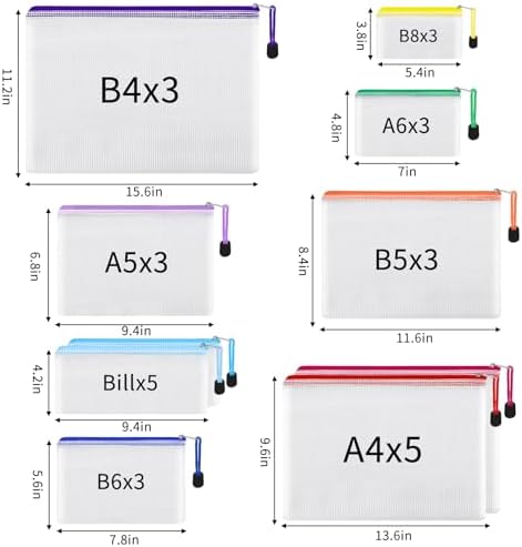 EOOUT 28pcs Mesh Zipper Pouch, Waterproof Zipper Bags, 8 Sizes Plastic Travel Pouch, 10 Colors, Multipurpose for Board Game, Travel Storage, School Supplies, Office Appliances, Home Organize - Image 3