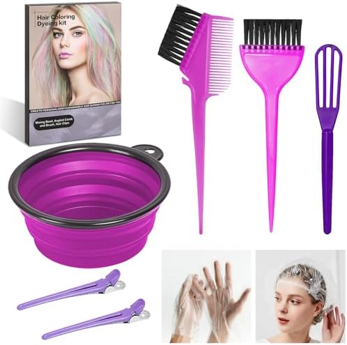 ROOHUA 8 Pcs Hair Dye Kit with Brush, Reusable Home Salon Color Hair Tools by ROOHUA