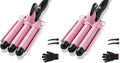 TOP4EVER 3 Barrel Curling Iron, 1 inch Crimper Hair Tool,Crimping Waver for Women Beach Waves with Two Temperature Settings, Pink (Pack of 2) by TOP4EVER