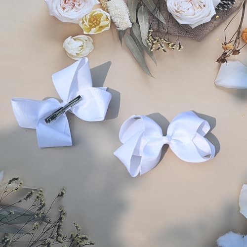 2 PCS 6inchs Hair Bows for Girls Grosgrain Ribbon Hair Bow Alligator Clips Hair Accessories for Baby Girls Toddlers(White) - Image 7