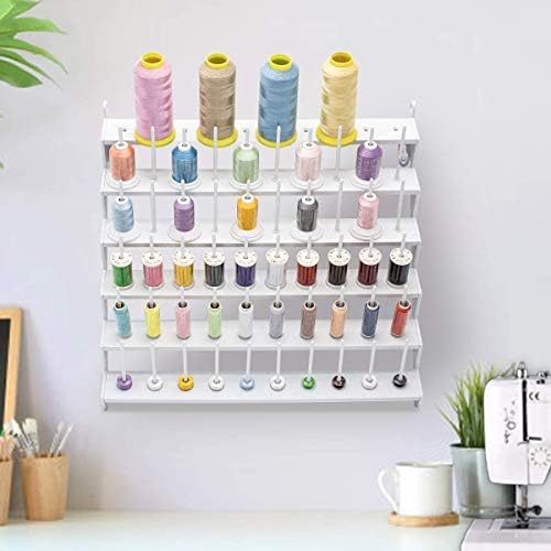 Sew Tech Thread Rack for 60 Spools or 30 Cones, Wall Mounted Large Thread Holder with Long Pegs, Bright White Plastic Thread Stand for Embroidery Serger Sewing Thread Storage and Hair Braiding - Image 2
