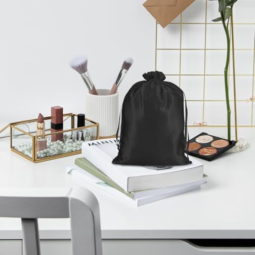 6Pcs Wig Bags Storage,Wig Bag with Satin Drawstring Wigs Travel Bag for Wigs Extension Bundle(Black) - Image 6