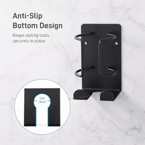 Curling Iron Holder, Stainless Steel Flat Iron Holder Wall Mount, Hair Straightener Holder for Bathroom Storage, Space Saving Hair Tool Organizer Black PTALSEAW - Image 4