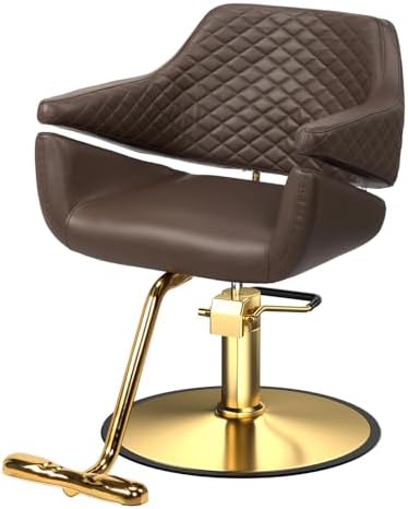 OmySalon Barber Chairs for Barbershop Dark Brown and Gold Styling Chair, Salon Chair for Hair Stylist Heavy Duty Hydraulic Pump, 360°Swivel with Footrest, Hairdressing Beauty Spa Braiding Equipment by OmySalon