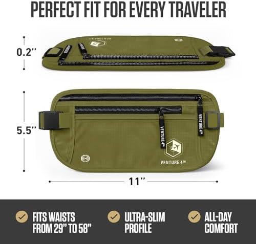 VENTURE 4TH Travel Money Belt, RFID Blocking Passport Holder - Green - Image 3