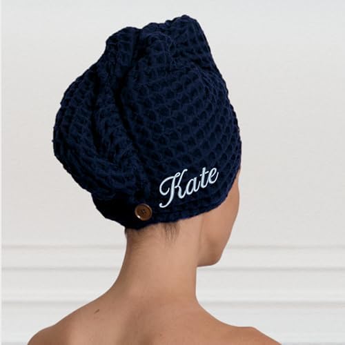 Luxury Organic Japanese Cotton Hair Drying Waffle Towel Wrap for Women | Absorbent, Quick-Dry Head Turban for Shower, Sauna, Spa | Extra Large for Long, Curly, Straight Hair With Button (Black, 1 Pc) - Image 6