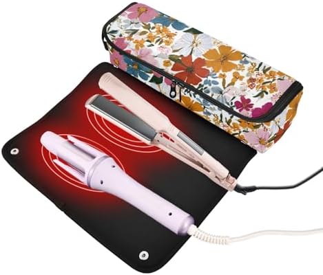 Hair Tools Travel Bag with Heat Resistant Mat 2-in-1 Hot Tools Travel Bag Organizer Flat Curling Iron Travel Case for Straightener Colorful Flowers - Image 2