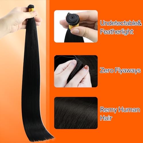 Full Shine Jet Black Genius Weft Extensions, Real Human Hair, 14 Inch 50g - Image 3