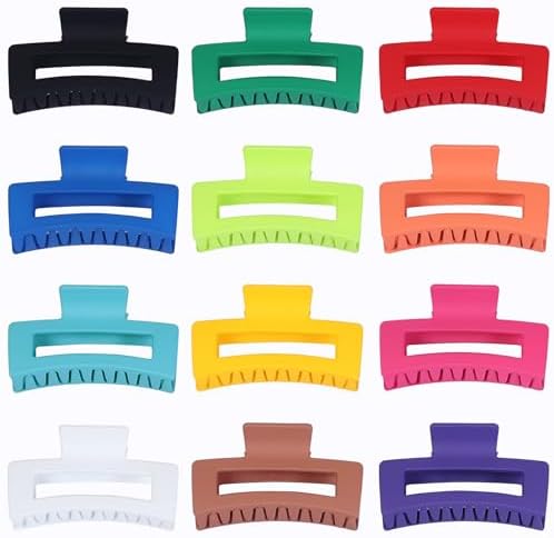 Sisiaipu 3.5 Inch Medium Hair Accessories: 12 Pcs Square Jaw Clips for Thick and Thin Hair - Rectangular Bulk Clips for Women and Girls - Dopamine - Image 2
