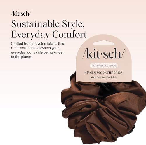 Kitsch Recycled Satin Oversized Scrunchies - Black & Chocolate, 2pcs - Image 2