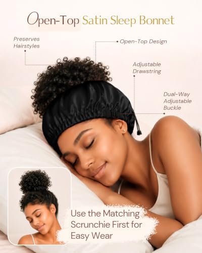 BONNET QUEEN Adjustable Double Layer Silk Like Satin Sleep Bonnet for Women with Scrunchie - Image 2