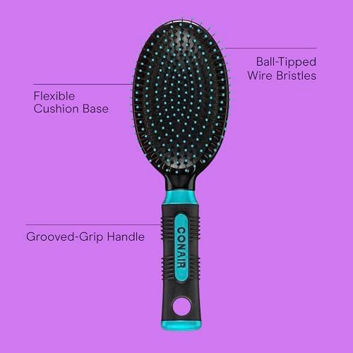 Conair Hair Brush, Detangling, Metal Bristles, Cushion Base, Teal - Image 2