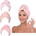 KELVO Microfiber Hair Towel Wrap for Women - Pack of 3, 350 GSM Super Absorbent Quick Dry Hair Turban, Anti-Frizz Head Wrap for Curly, Long & Thick Hair, Soft Hair Drying Towel (Pink, Mixed Style) by Unknown