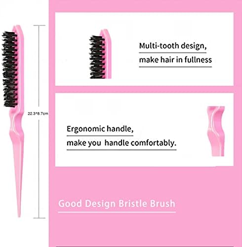 Goiple Hair Styling Brush Set, 12 Pieces Nylon Teasing Hair Brush Rat Tail Comb with Duckbill Clips, Double Sided Edge Brush for Edge & Back Brushing, Combing, Slicking Hair for Women Girls (Pink) - Image 2