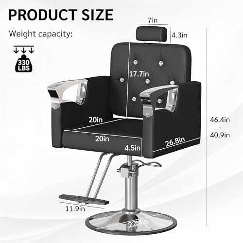 Barber Chair for Hair Stylists, Hydraulic Styling Chair with Heavy Duty Pump, 360° Swivel Barber Chairs with Reclining, Adjustable Headrest, Beauty Salon Equipment, 330 Lbs - Image 3