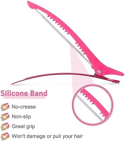 AIMIKE Hair Styling Accessories - 6pcs No-Crease Duck Bill Clips with Silicone Band for Sectioning, Roller, Cutting and Salon Use in Neon Colors - Image 3