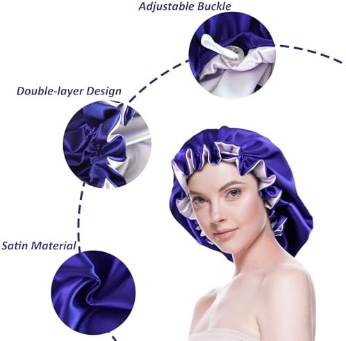 Silk Bonnet for Sleeping Satin Bonnets Double Layer Reversible Hair Cap Bonnet for Women Long Curly Braid Hair (Regal Purple) - Image 3