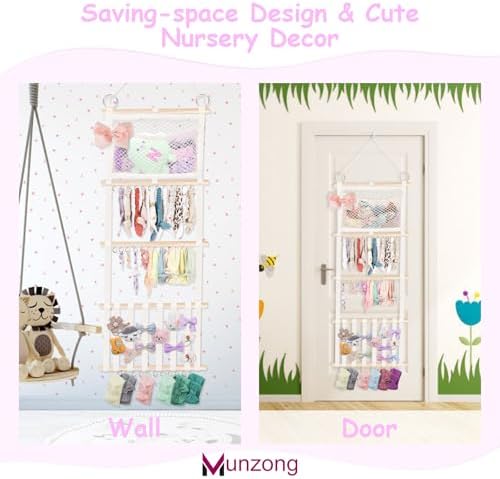 Munzong Bow Holder for Girls Hair Bows 52x17 inch, Beige Bow Clip Organizer - Image 6