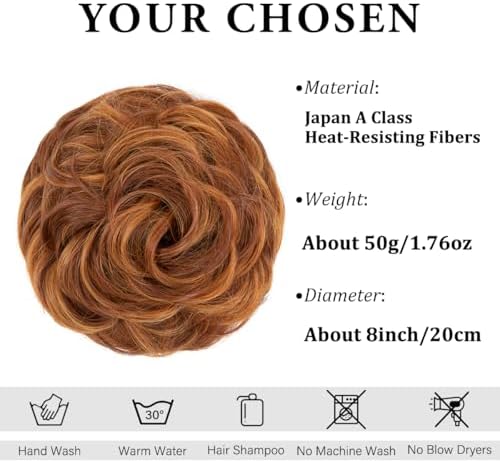 CJL HAIR Large Messy Bun Hair Piece Wavy Curly Scrunchies Synthetic Chignon Ponytail Hair Extensions Thick Updo Hairpieces for Women Tizian Red - Image 2