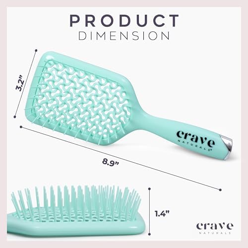 Crave Naturals Detangling Hair Brush - Lightweight Vented Cushion Curly hair brush with Gentle Bristles for Wet and Dry Hair - detangling brush for All Hair Types - Turquoise - Image 3