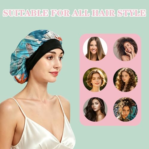 Satin Hair Braid Bonnet for Sleeping Double Layer Tie Band Elastic Wide Soft Silk Lined Nightcap Women Girls Cute - Image 4