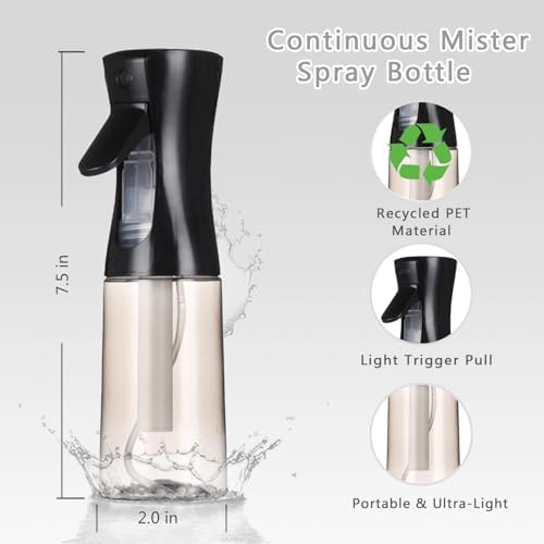 3 Pack Spray Bottles, 2-Pack Continuous Spray Bottles,Fine Water Mist Spray Bottles for Hair 6.8 OZ (200 ML) and 1oz 30ml Travel Spray Bottle Mister for Cleaning,Hairstyling,Plants,Barbers,Black - Image 2