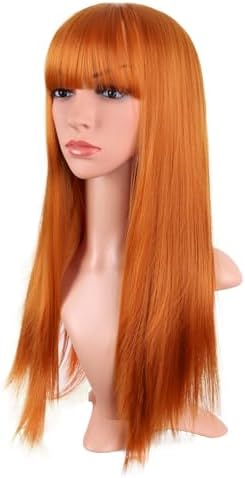 MapofBeauty 24 Inch Long Straight Flat Bangs Party Cosplay Wig,Light Orange - Image 3