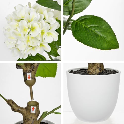 2FT White Hydrangea Artificial Flowers Tree Large Real Touch Faux Silk Hydrangea Plants Potted Fake Flower in White Pot for Home Indoor Outdoor Front Porch Garden Entrance Living Room Decor - Image 3