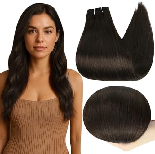 Full Shine Sew In Weft Extensions Human Hair Dark Brown 18 Inch 105g by FullShine