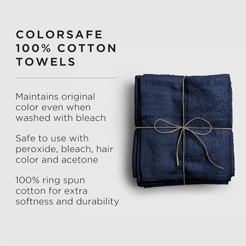 Fromm ColorSafe 100% Cotton Bleach Proof Salon Hair Towels for Hairstylists, Barbers, Spa, Gym in Navy, 16" by 29", 6 Count Absorbent Stain Resistant Towels for Drying Curly, Long, Wavy Hair - Image 2
