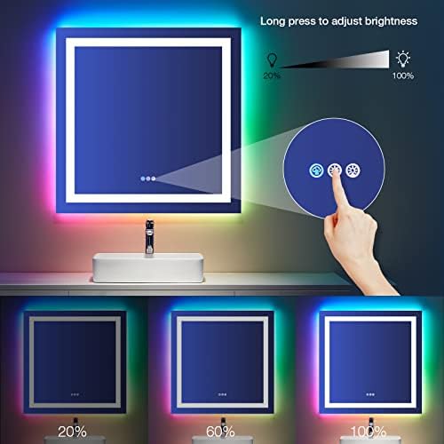 LOAAO 38"X38" LED Bathroom Mirror with Lights, Anti-Fog, Dimmable, RGB Backlit + Front Lighted, Bathroom Vanity Mirror for Wall, Memory Function, Waterproof, Tempered Glass - Image 5