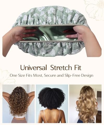 Yanibest Frizz Free Satin Lined Shower Cap with Soft Elastic Band - Image 4