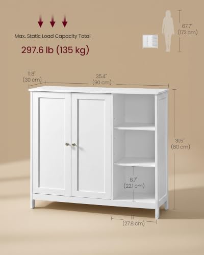 VASAGLE Bathroom Floor Cabinet,3 Adjustable Shelves, Cloud White - Image 6