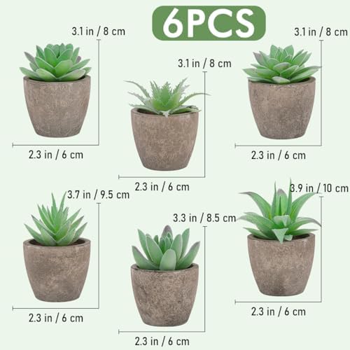 Woration 6 Style Green Artificial Small Succulents Fake Plants Potted - Image 3