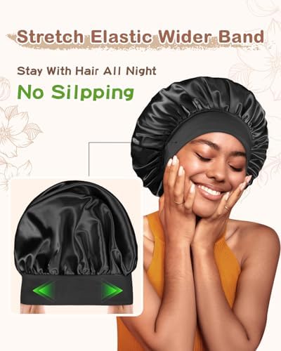 BONNET QUEEN Silk Bonnet for Sleeping Women Satin Bonnet Hair Wrap with Elastic Wide Band Sleep Cap for Curly Hair Night Cap - Image 5
