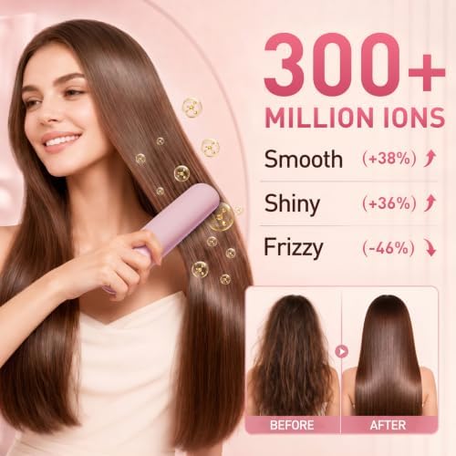 2026 Upgraded Cordless Straightening Brush, Go Brush Pro Hair Straightener Brush, MCH Fast Heating, 3 Temp Settings, 4000mAh Type-C Rechargeable Portable Travel Styling Tool (Cherry Blossom Pink) - Image 2