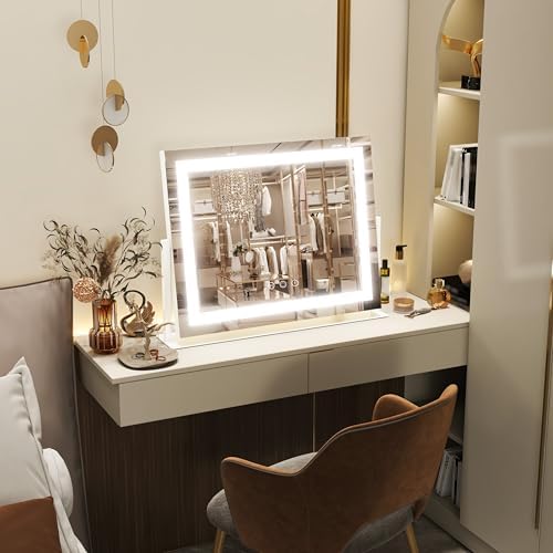 FENNIO Vanity Mirror with Lights 22''x18'' Makeup Mirror with Lights,Lighted Makeup Mirror with 10X Magnification and USB，Smart Touch Screen with 3-Color Lighting,Dimmable（Square White） - Image 4
