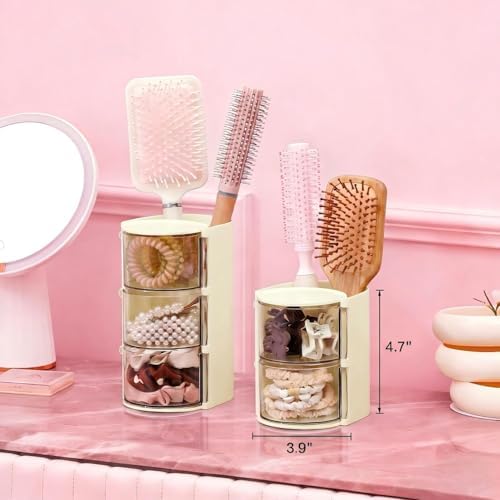 Hair Accessories Organizer With Hair Brush Holder, Off White,2-Layer - Image 3
