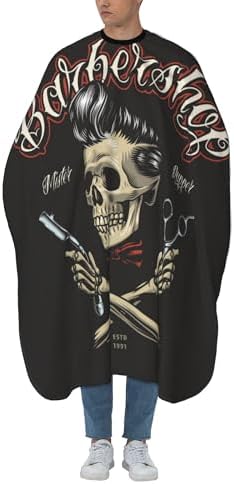 Funny Skull Barber Cape, Barber Pattern Hair Salon Haircut Gown, Hair Cutting Apron with Adjustable Closure, Professional Salon Cutting Barber Skirt for Barbershop - Image 2