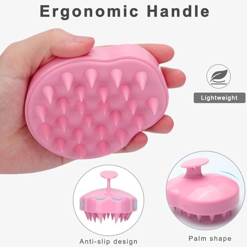 FREATECH Massager Shampoo Brush with Soft Silicone Bristles for Scalp Care, Shower Hair Scalp Scrubber Exfoliator for Dandruff Removal and Hair Growth, Wet & Dry for Men, Women and Kids, Pink - Image 2