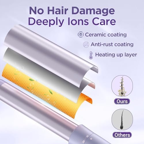 5 in 1 Wand Curling Iron-Kinked Curling Wand Set with Flat Iron Hair Straightener, 3 Barrels Hair Crimper, 3 Ceramic Curling Irons (0.35"-1.25"), 2 Temps Fast Heat Hair Waver Curler, Purple - Image 4