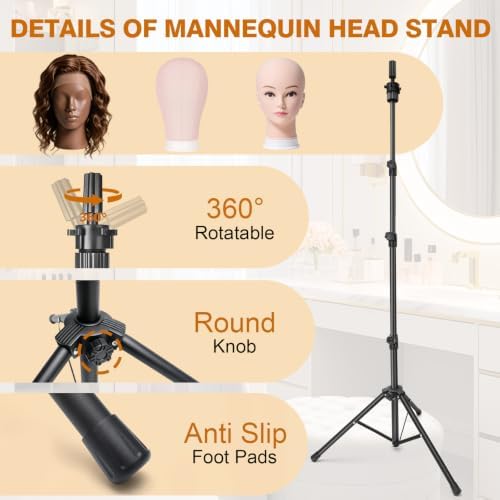 Mannequin Head Detachable Tripod Wig Stand for Cosmetology Hairdress Train - Image 4