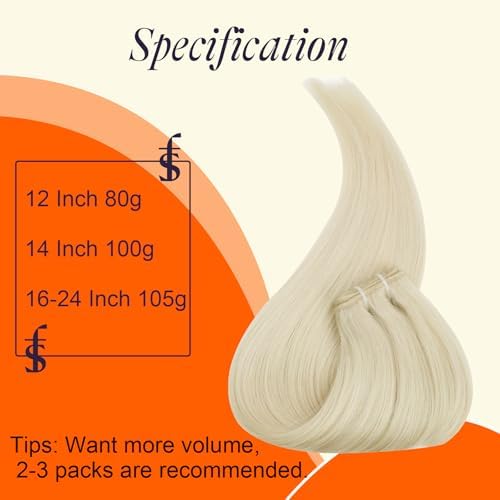 Full Shine Sew In Hair Extensions Human Hair White Blonde 14 Inch 100g - Image 4