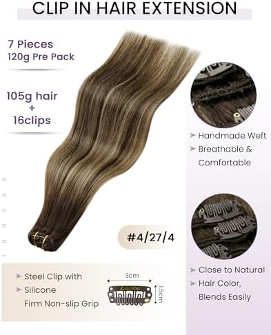 LaaVoo Ombre Clip in Hair Extensions,Suitable for Fine and Thin Hair - Image 2