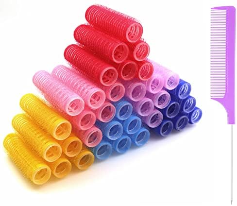 36PCS Self Grip Small Hair Curlers Heatless Roller Hair Curlers Pro Salon Hairdressing Curler DIY Curly Hairstyle Hair Rollers Tools Rat Tail Comb for Women Medium Short Hair(0.8 x 2.4 Inch) by MOODKEYbrand