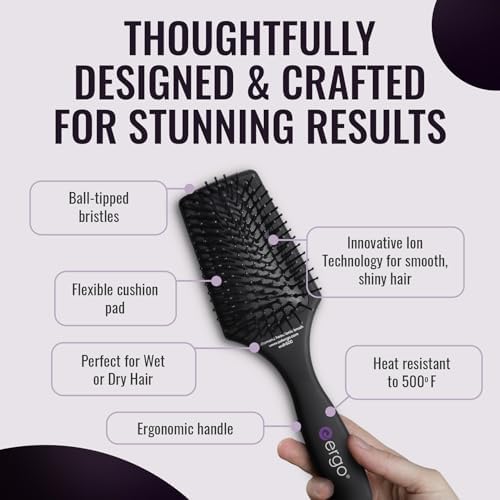 ERGO Mini Ionic Polishing Paddle Brush - Small Detangling Hair Brush for Wet & Dry Use - Professional Hair Care Styling Tool (ER500) - Image 3