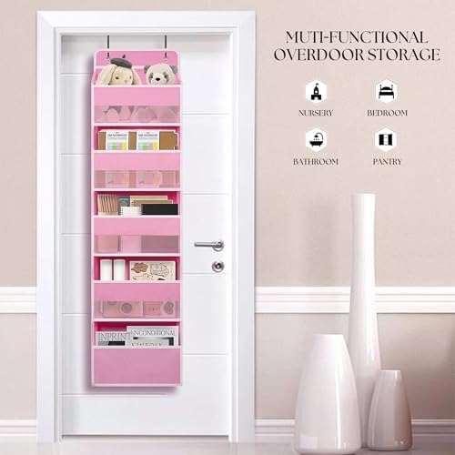 TYMENSH Over the Door Organizer for Bedroom Bathroom Pantry, 5 Shelf Pink - Image 3