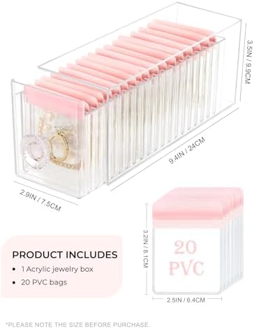 HOMEHIVE Clear Acrylic Jewelry Organizer Box with 20 Portable Pouches, Jewelry Storage Case for Women Girls, Tangle-Free, Anti-Tarnish, Compact Storage for Necklaces/Earrings/Rings, Upgraded Pink - Image 4